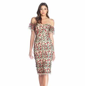 Dress The Population Tara Cherry Vine Rogue Red Dress Off The Shoulder Cocktail